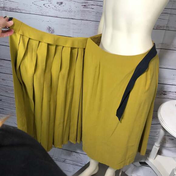 Roman Olive Pleated Wrap Midi High Waisted Skirt with side tie size 8 - Picture 7 of 12